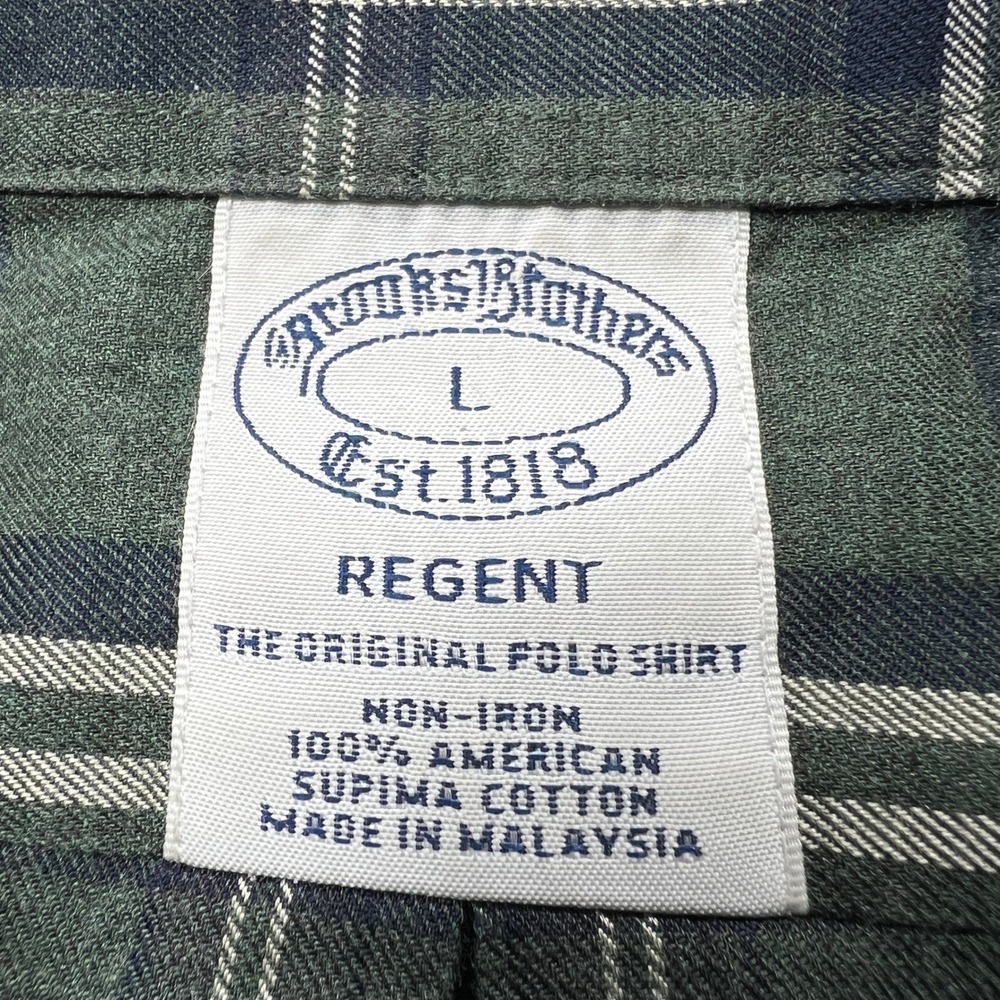 Brooks Brothers Regent Shirt Mens L Button Up Green Plaid Non Iron Supima Cotton - Picture 3 of 8